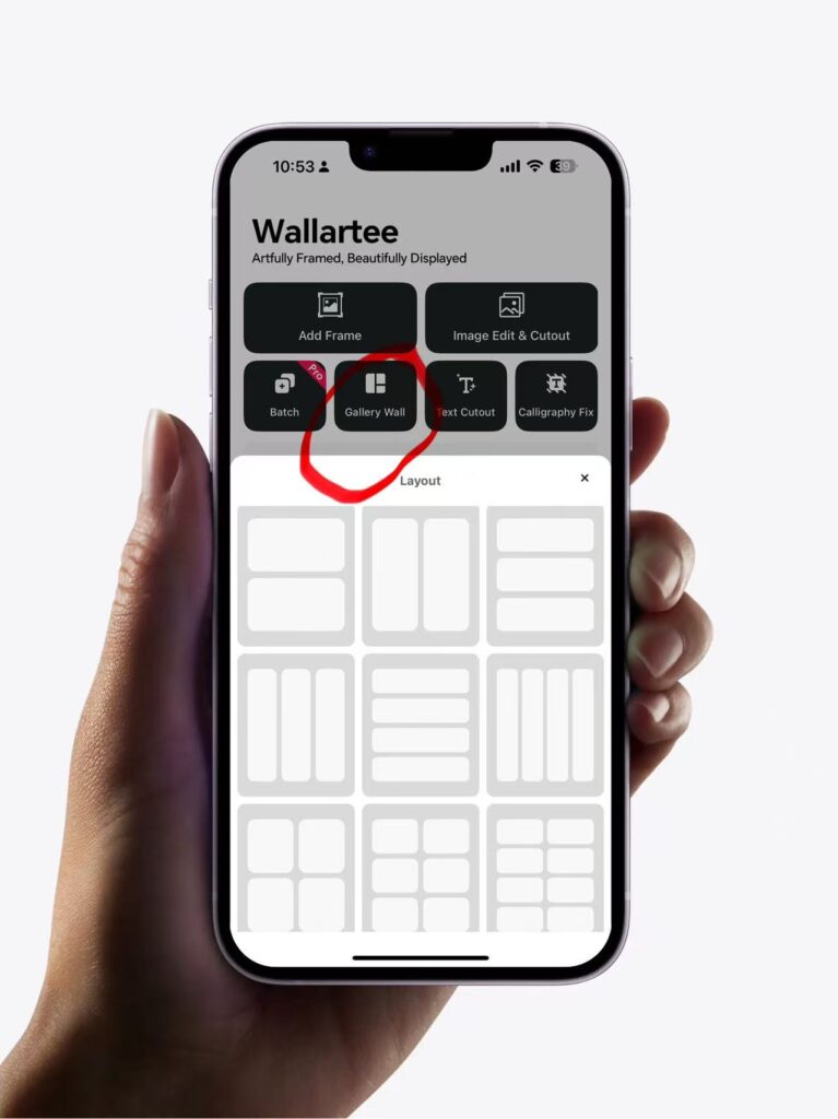 Designing a cohesive photo wall using Wallartee’s gallery wall feature, showcasing how to create a unified aesthetic with matching frames and layout
