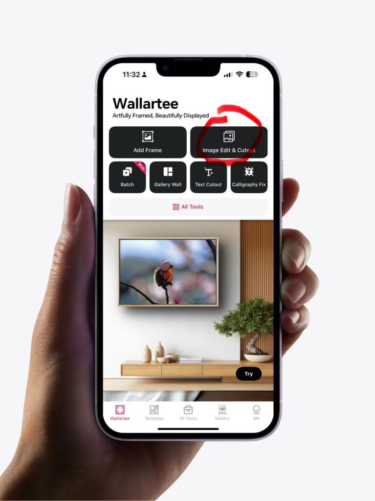 DIY photo wall design using Wallartee’s image editor as a canvas, allowing users to customize frames, layout, and style easily