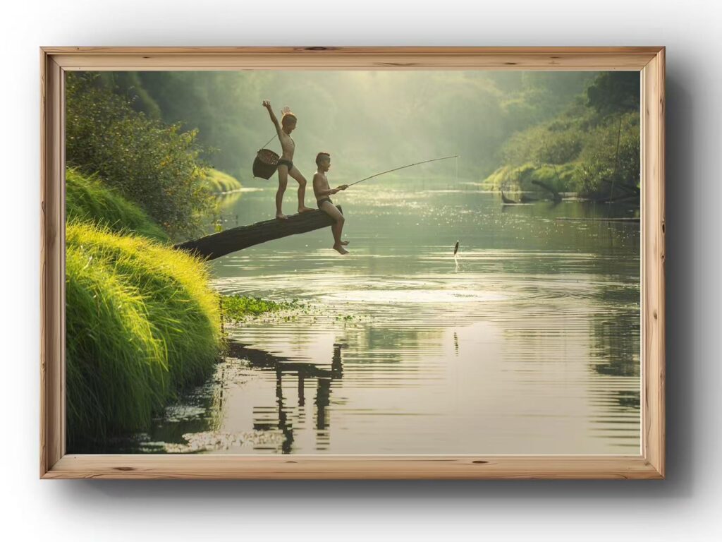 Artwork displayed in a natural wooden frame, highlighting Wallartee's elegant wood frame options for a warm, classic look