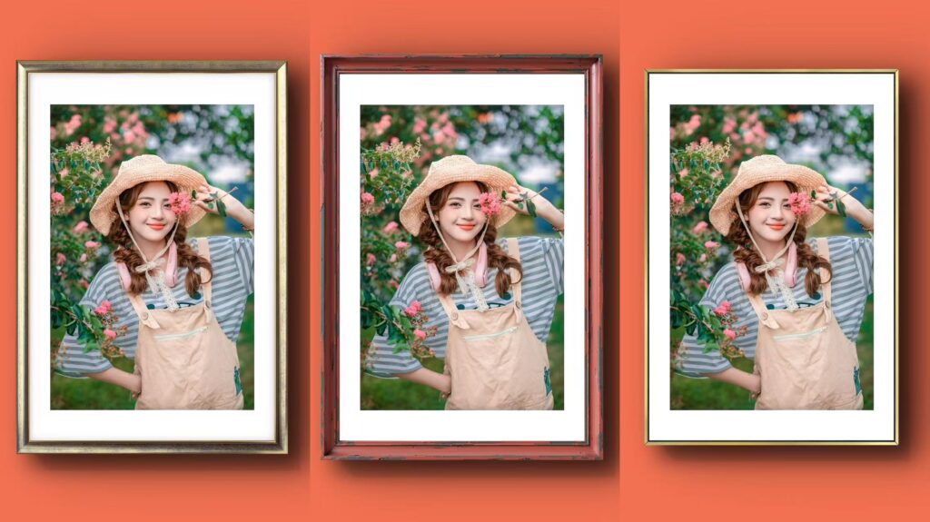 Comparison of different frame materials—wood, metal, and more—showing how Wallartee’s diverse options create unique visual impact