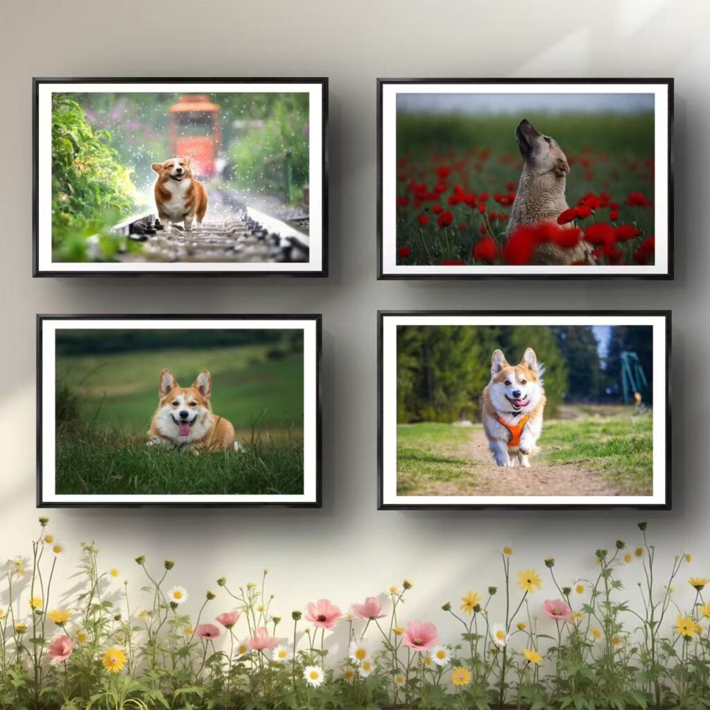 Designing a cohesive photo wall using Wallartee’s gallery wall feature, showcasing how to create a unified aesthetic with matching frames and layout