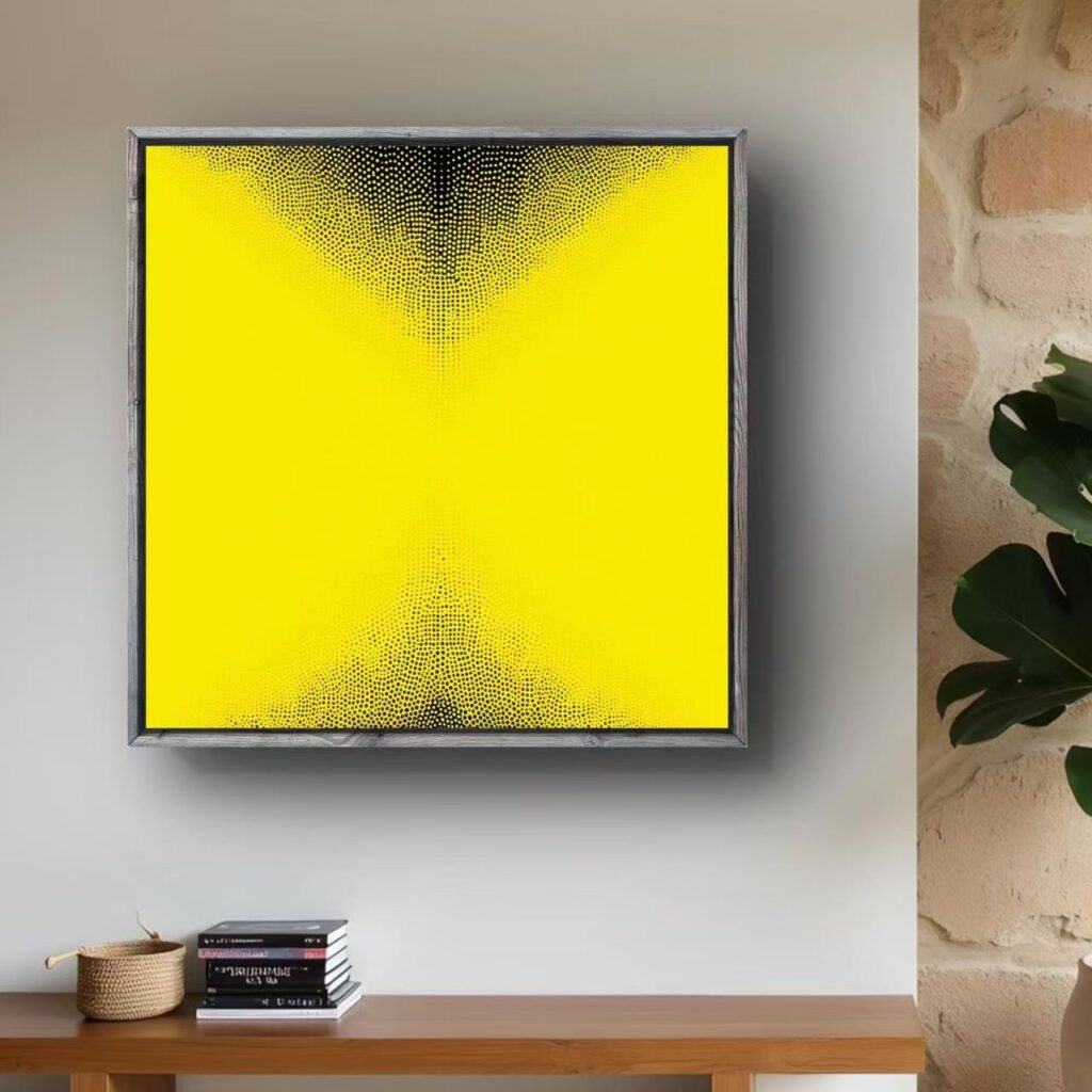 alt="Framed personal artwork previewed in a realistic living room corner using Wallartee, showcasing how your art looks in real home settings"
