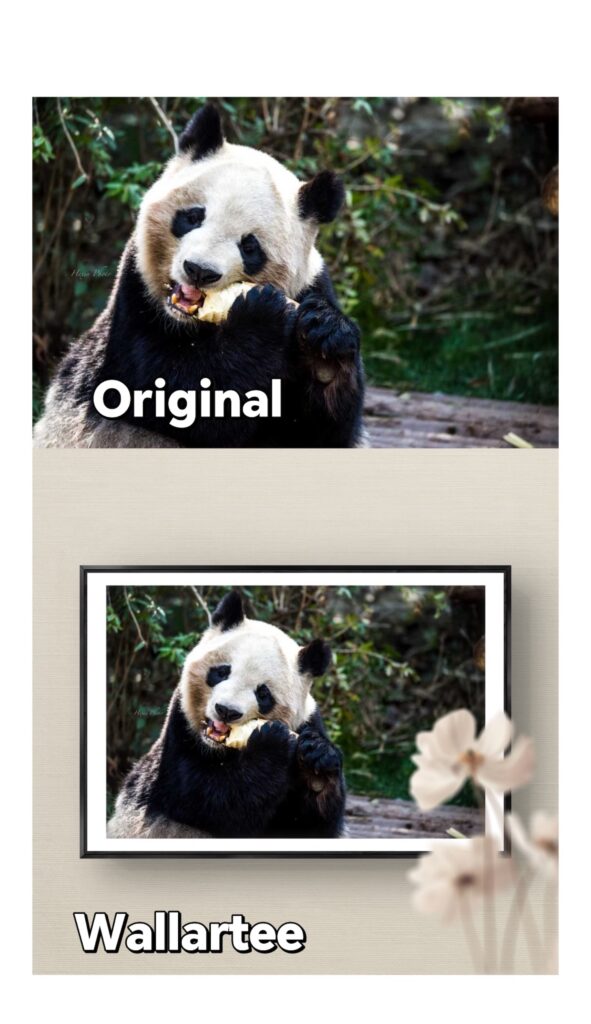 Original artwork compared with Wallartee mockup showing preserved proportions and added mat board framing.