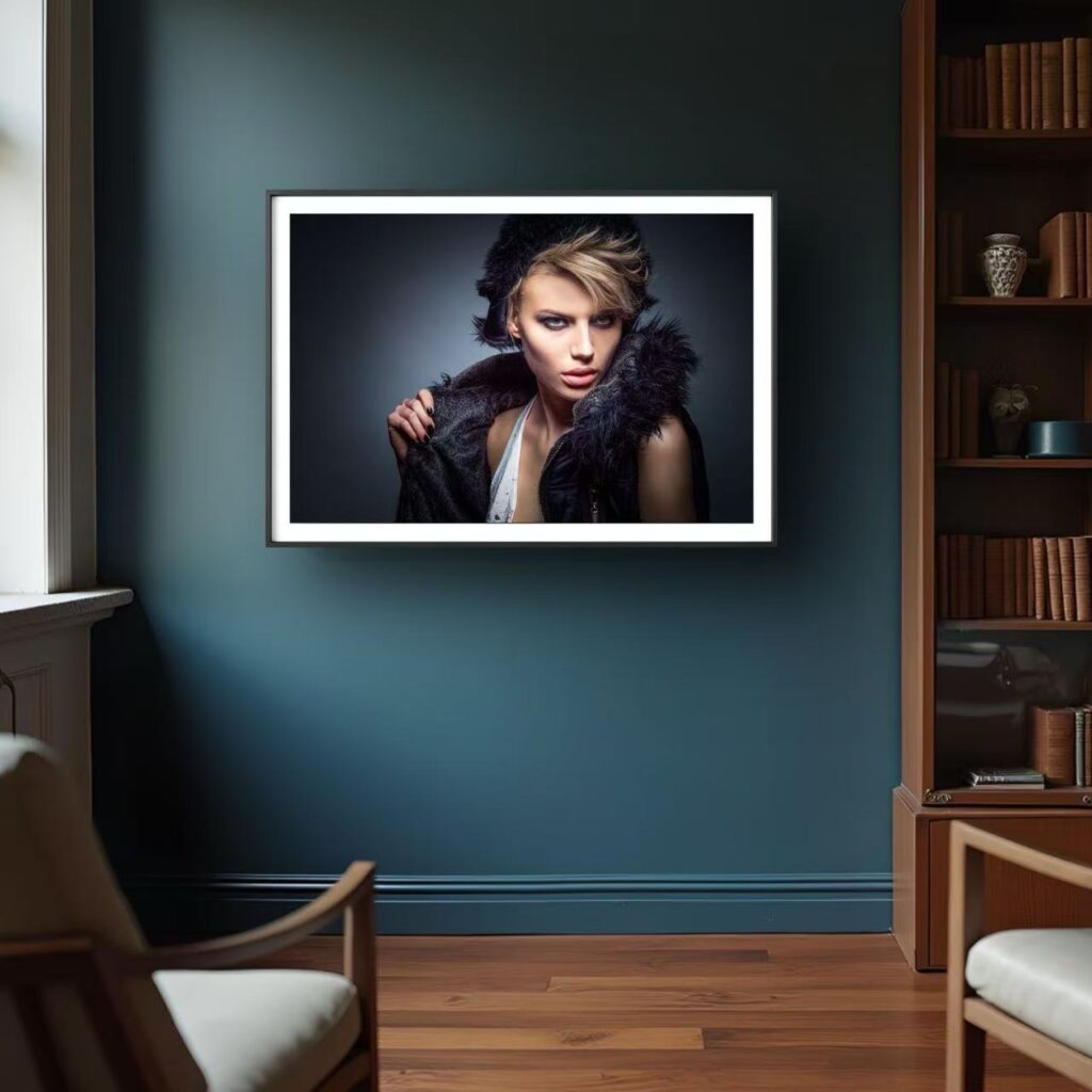 Artwork displayed in a realistic interior mockup for online art presentation