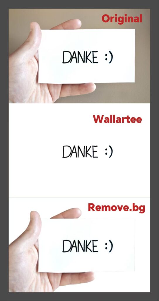 remove.bg vs Wallartee comparison for calligraphy background removal showing original image and extracted text results
